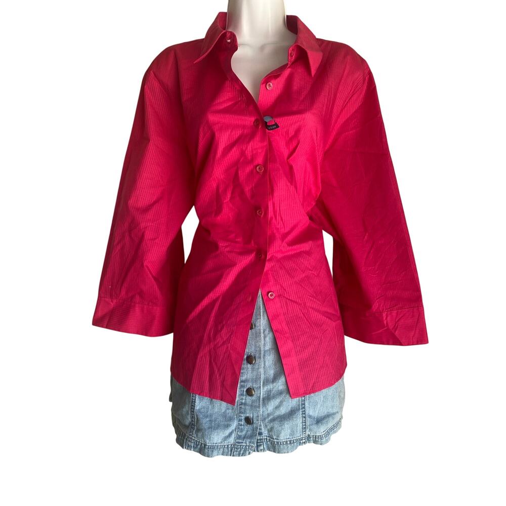 Westbound Women Plus 3X Boho Barbie Pink Button Up Blouse Dopamine Officecore